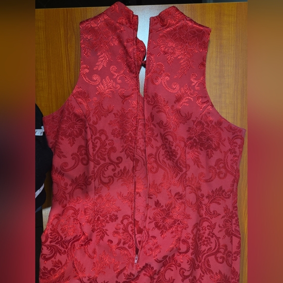 VTG 90'S AMAZING USA RED ORIENTAL ASIAN STYLE FLORAL DRESS SIDE SPLIT sz LARGE - Picture 9 of 14